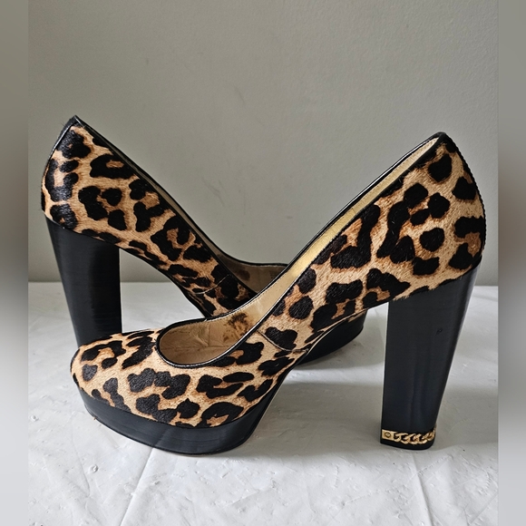 MK MICHAEL KORS Sabrina Leather. Leopard Print Chunk Heel Shoes - Picture 7 of 10